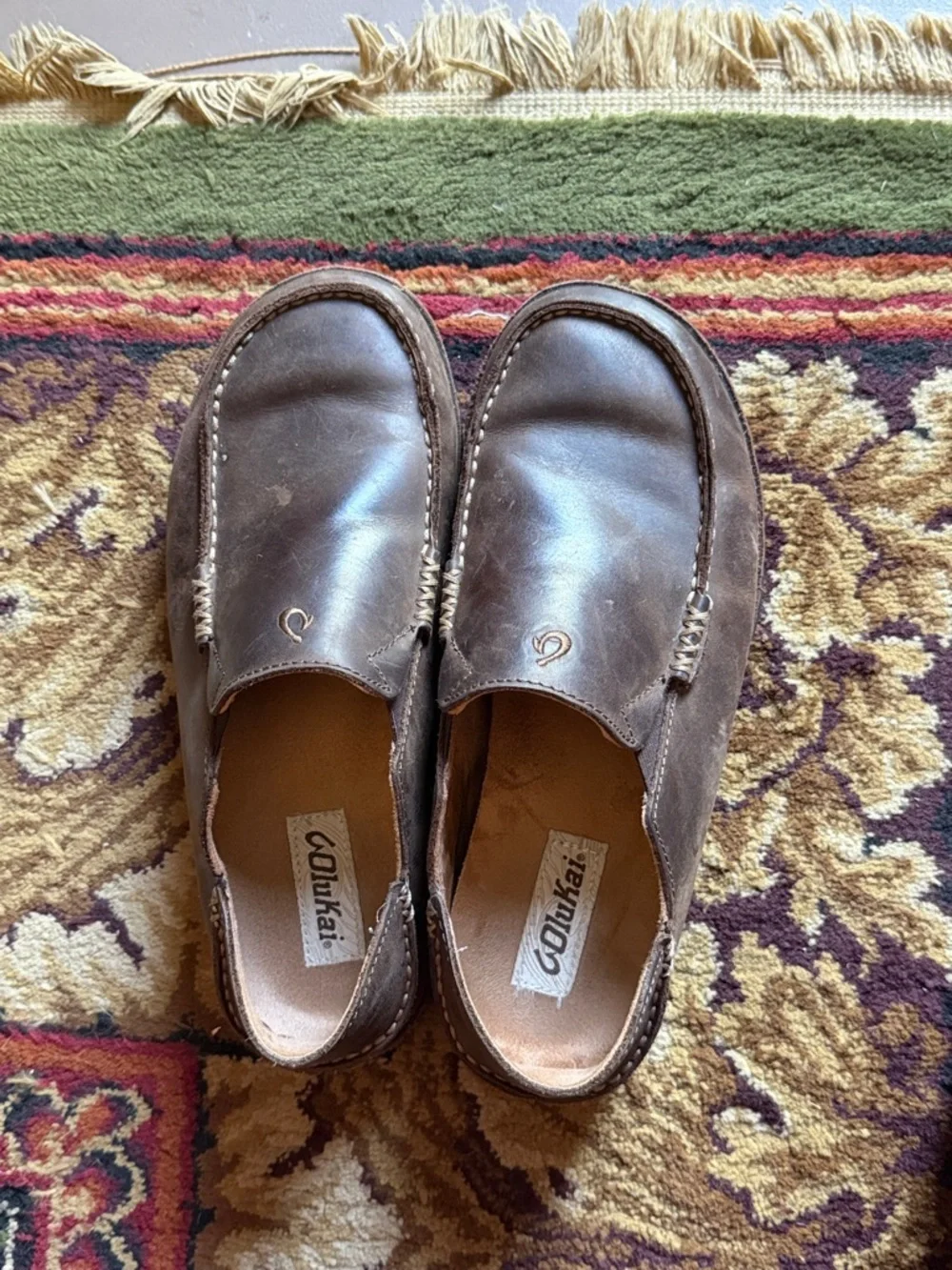 OluKai Moloa Dark Wood Men’s Leather Slip on Shoes Size 8.5